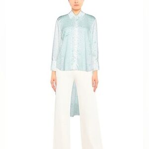 $561 NWT RACIL Alana Heart Print Hi Low Satin Crepe Shirt size Large